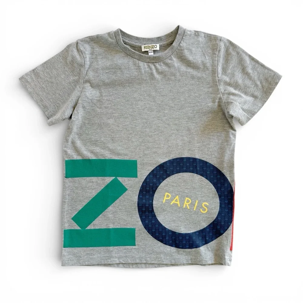 Kenzo Kids Logo Wraparound Graphic Tee Gray T-Shirt Youth Size 10 / 140 Unisex